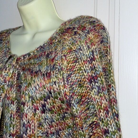 Leo & Nicole multi colored Snap neck cardigan sweater - Picture 2 of 10